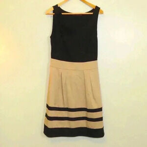 THE LIMITED Black Knit Bodice Beige Striped Cotton One Piece Dress Size 8 NWT